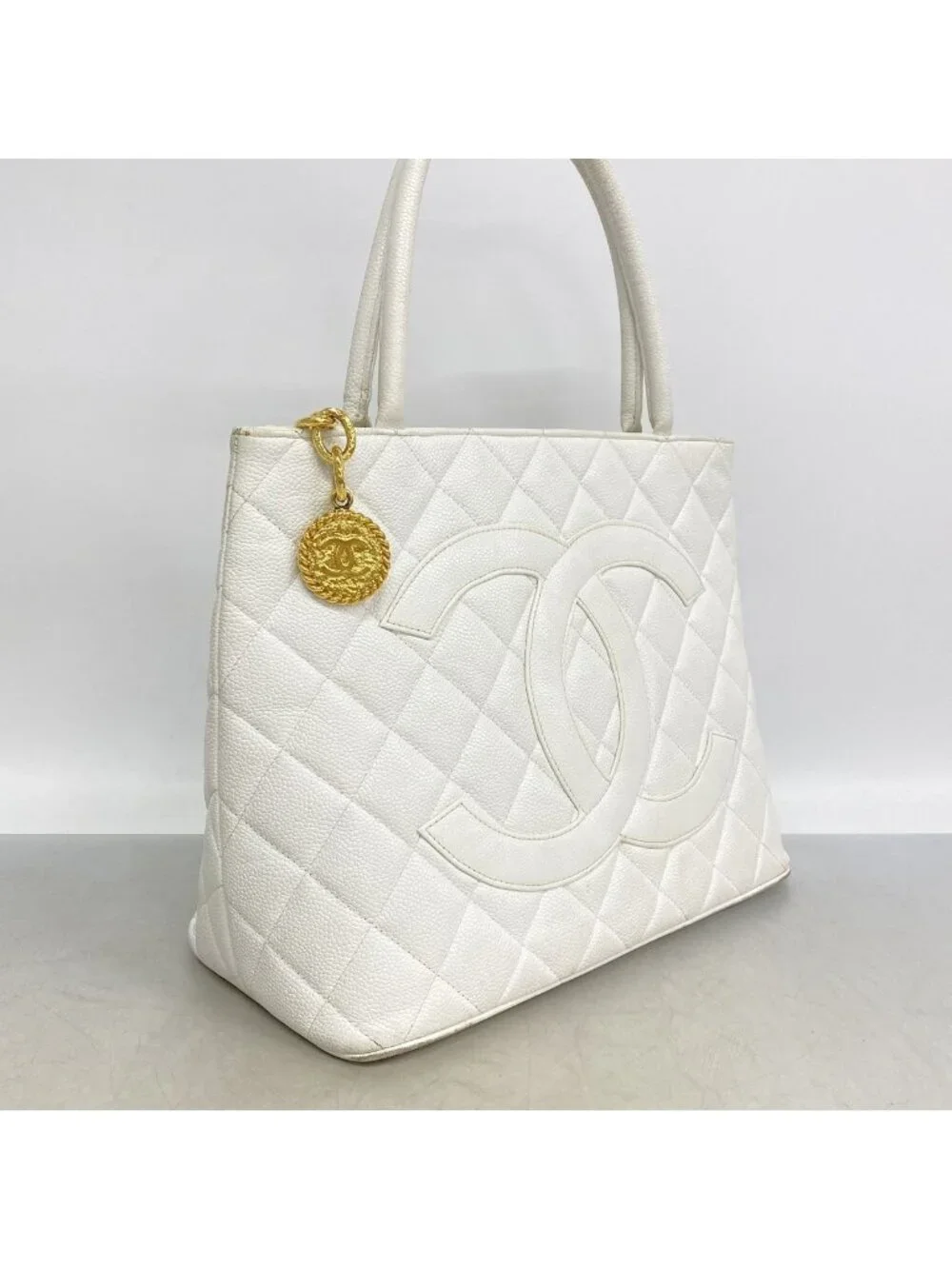 Chanel Tote Bag Reissue Caviar Leather White Gold